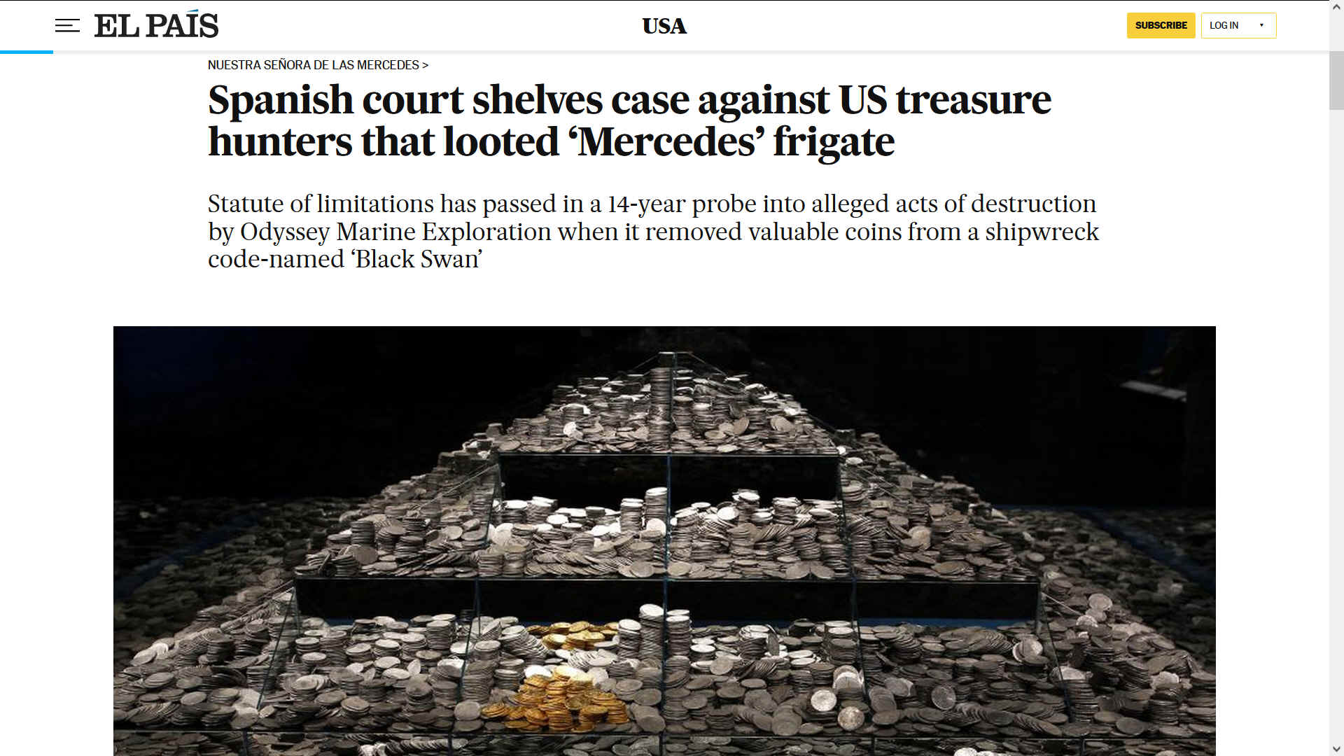 Spain wins case against Odyssey treasure hunters, Florida, US Court finding for the Spanish gevernment
